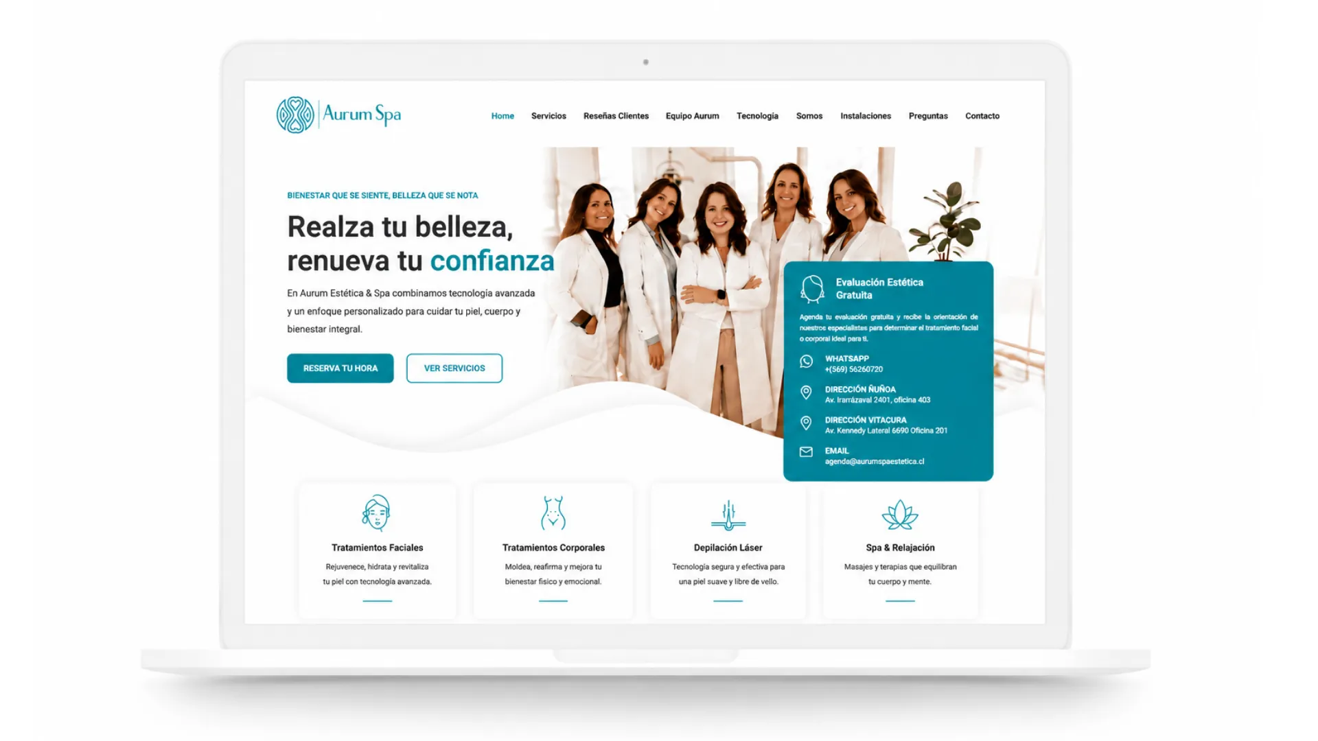 Diseño web desarrollado por Paskall Web para Clínica Aurum Spa